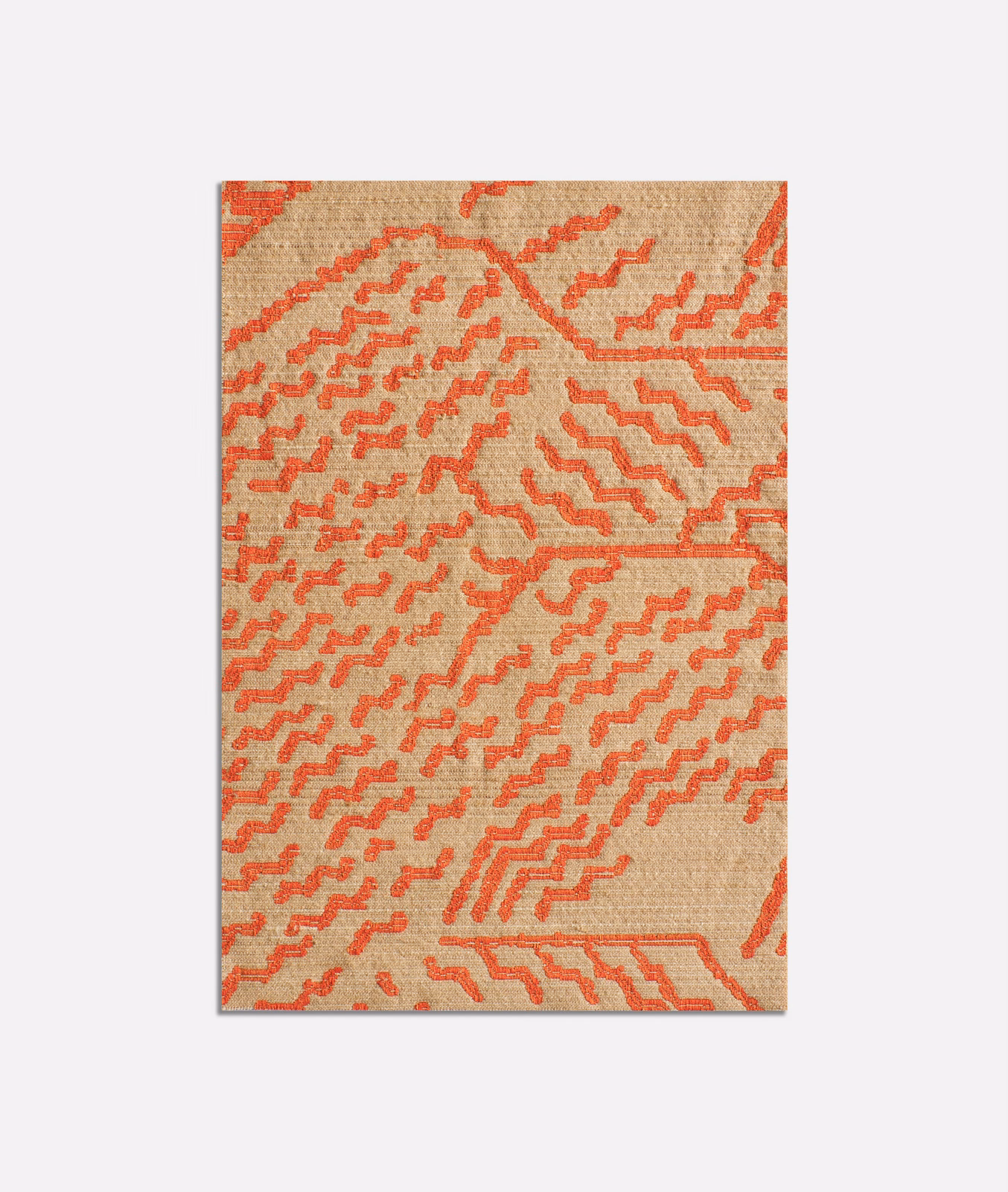 Warm beige jacquard with electric orange broken tiger-like stripes and woven texture