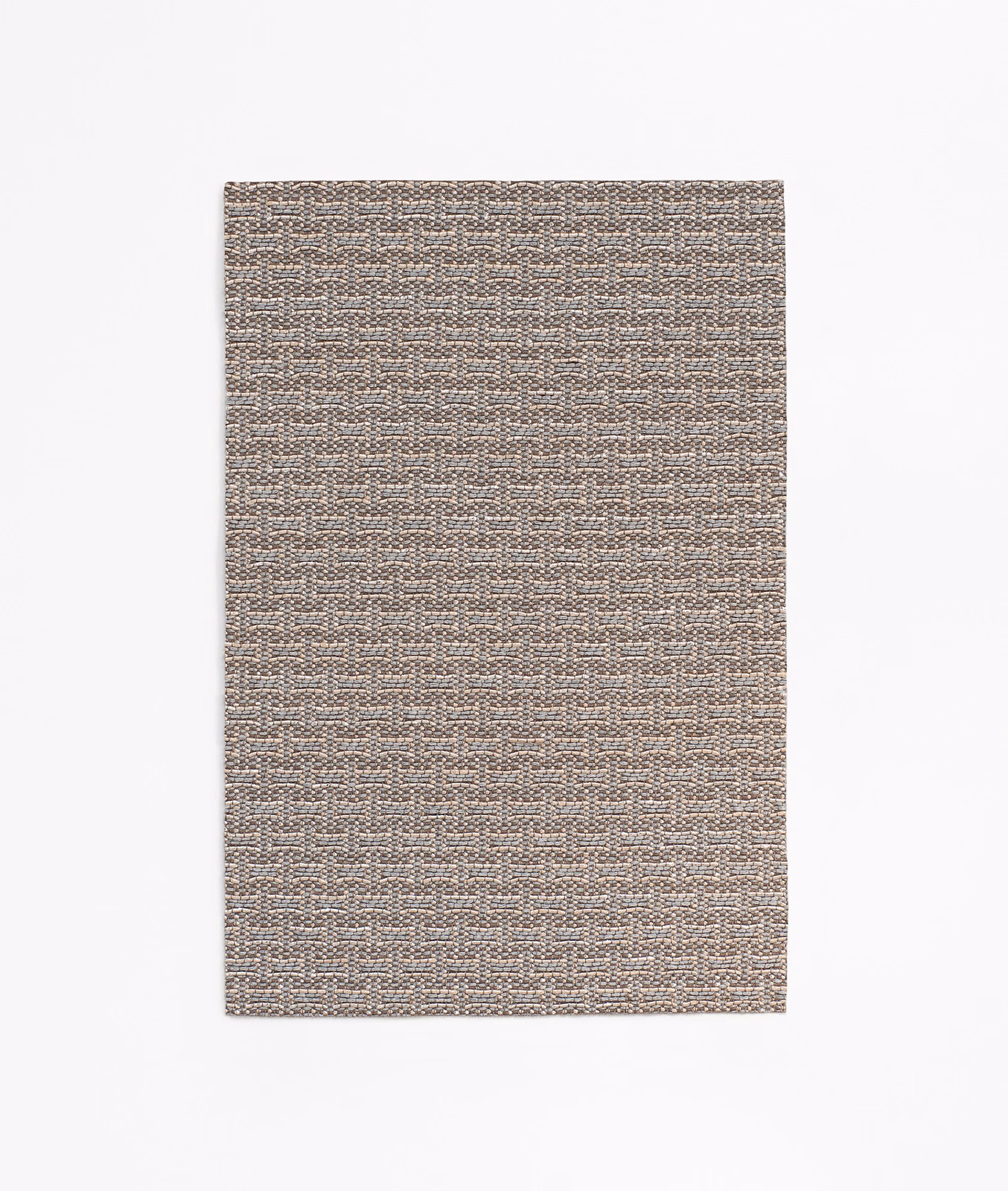 Cool taupe-grey jacquard swatch with dense horizontal ridges and mottled flecks