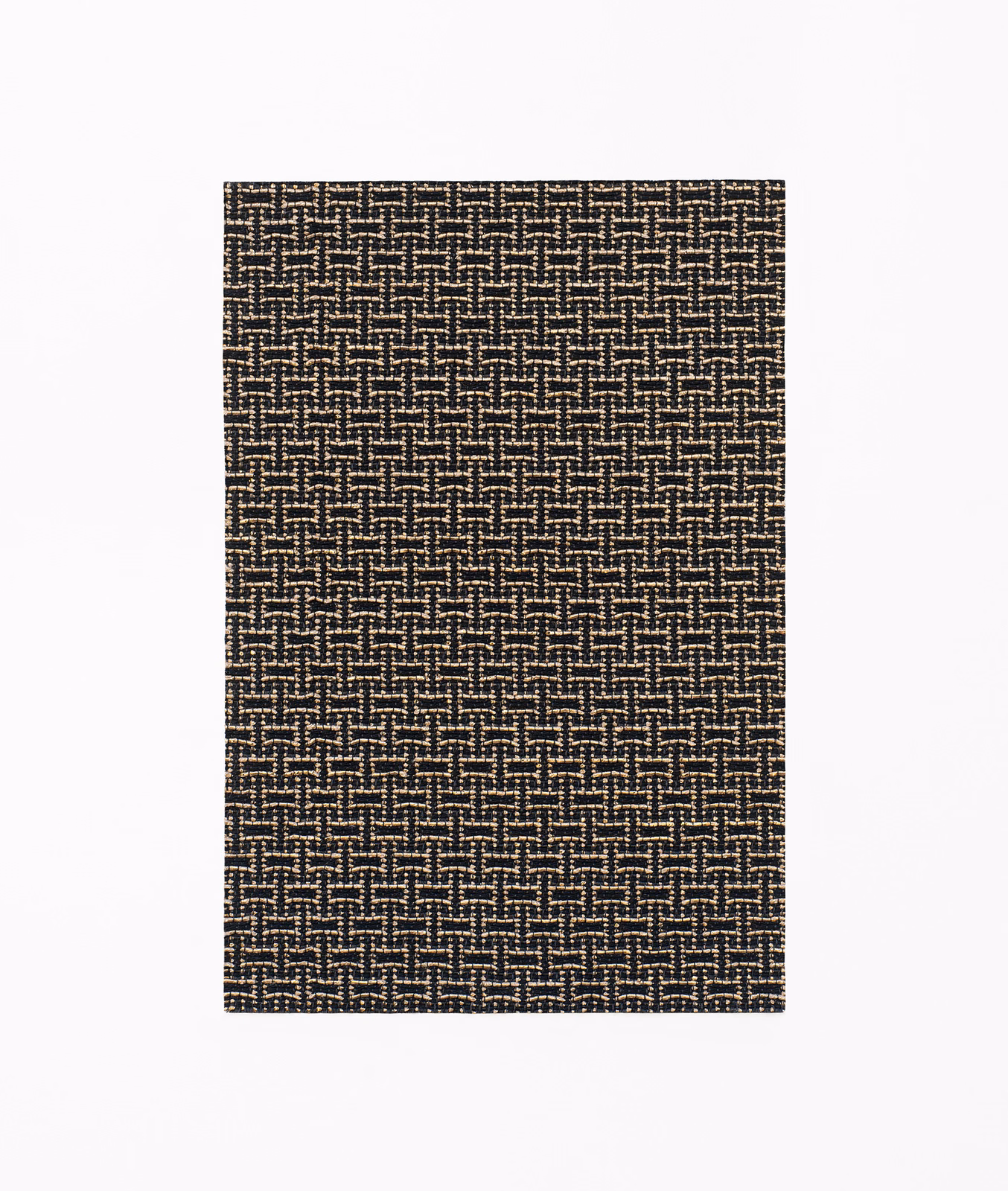 Ebony brown-black jacquard with tiny warm tan interlocking bars and textured weave
