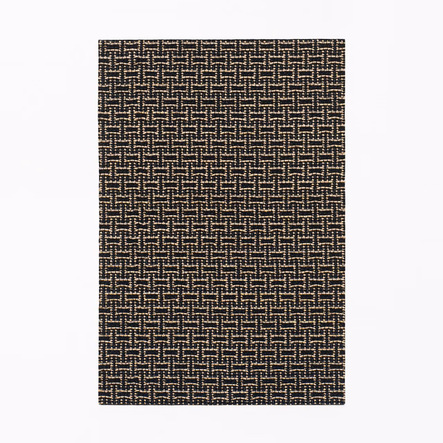 Ebony brown-black jacquard with tiny warm tan interlocking bars and textured weave