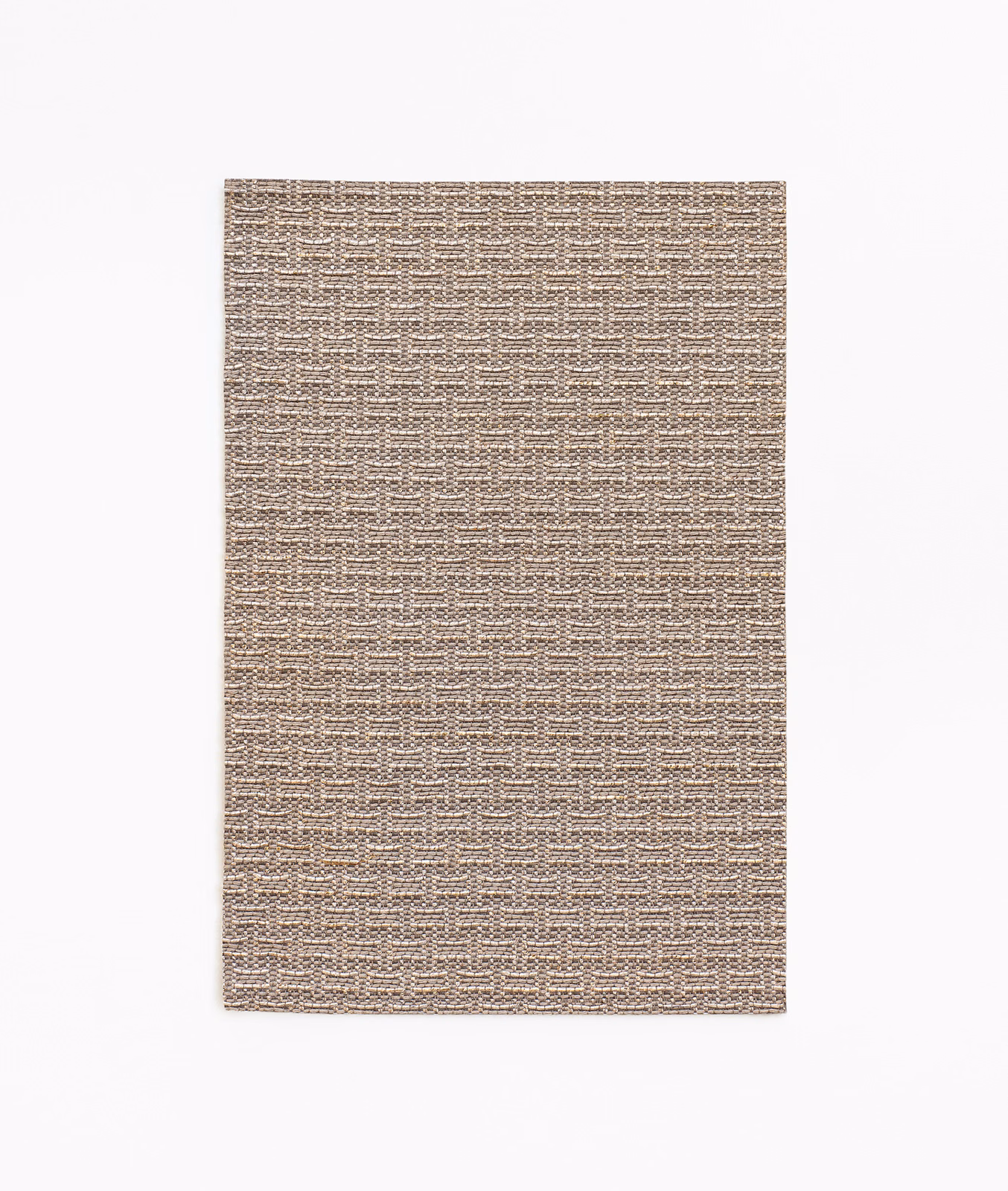 Soft taupe-beige jacquard swatch with fine horizontal motifs and dense textured weave