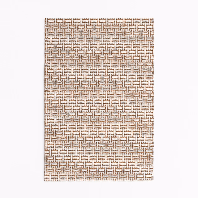 Warm beige-brown jacquard with a small interlocking geometric lattice weave