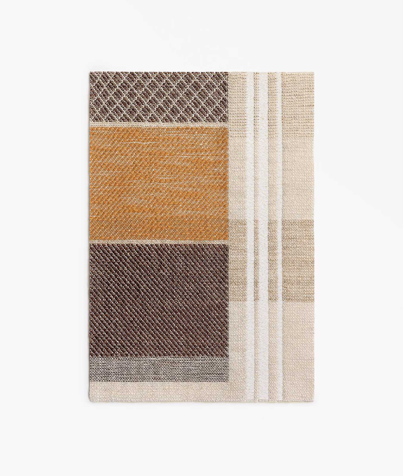 Gold brown and dark brown woven blocks with sand stripes and fine texture
