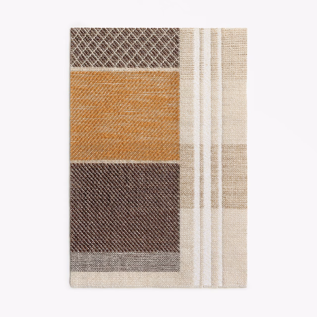 Gold brown and dark brown woven blocks with sand stripes and fine texture