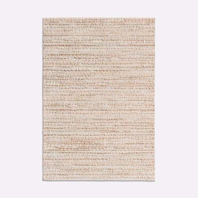 Warm natural beige jacquard swatch with irregular horizontal ridges and ivory flecks