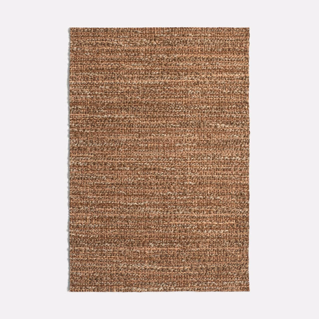 Warm tobacco-brown jacquard swatch with dense horizontal rows and flecked woven texture