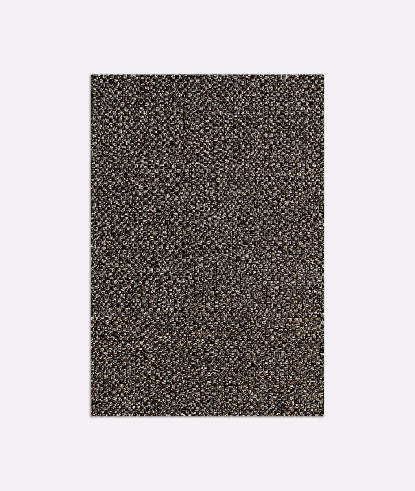Dark onyx-brown textile swatch with dense nubby jacquard texture and charcoal flecks