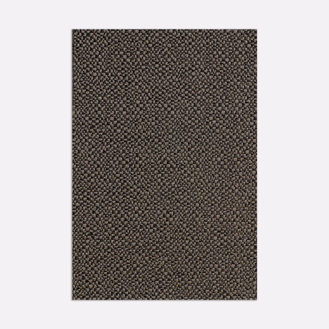 Dark onyx-brown textile swatch with dense nubby jacquard texture and charcoal flecks