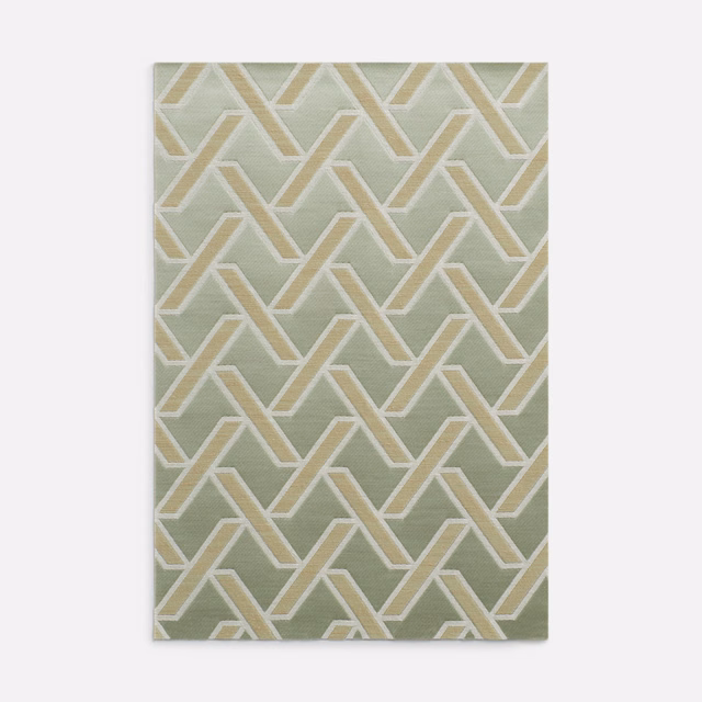 Muted sage-olive jacquard with an almond interlocking geometric lattice