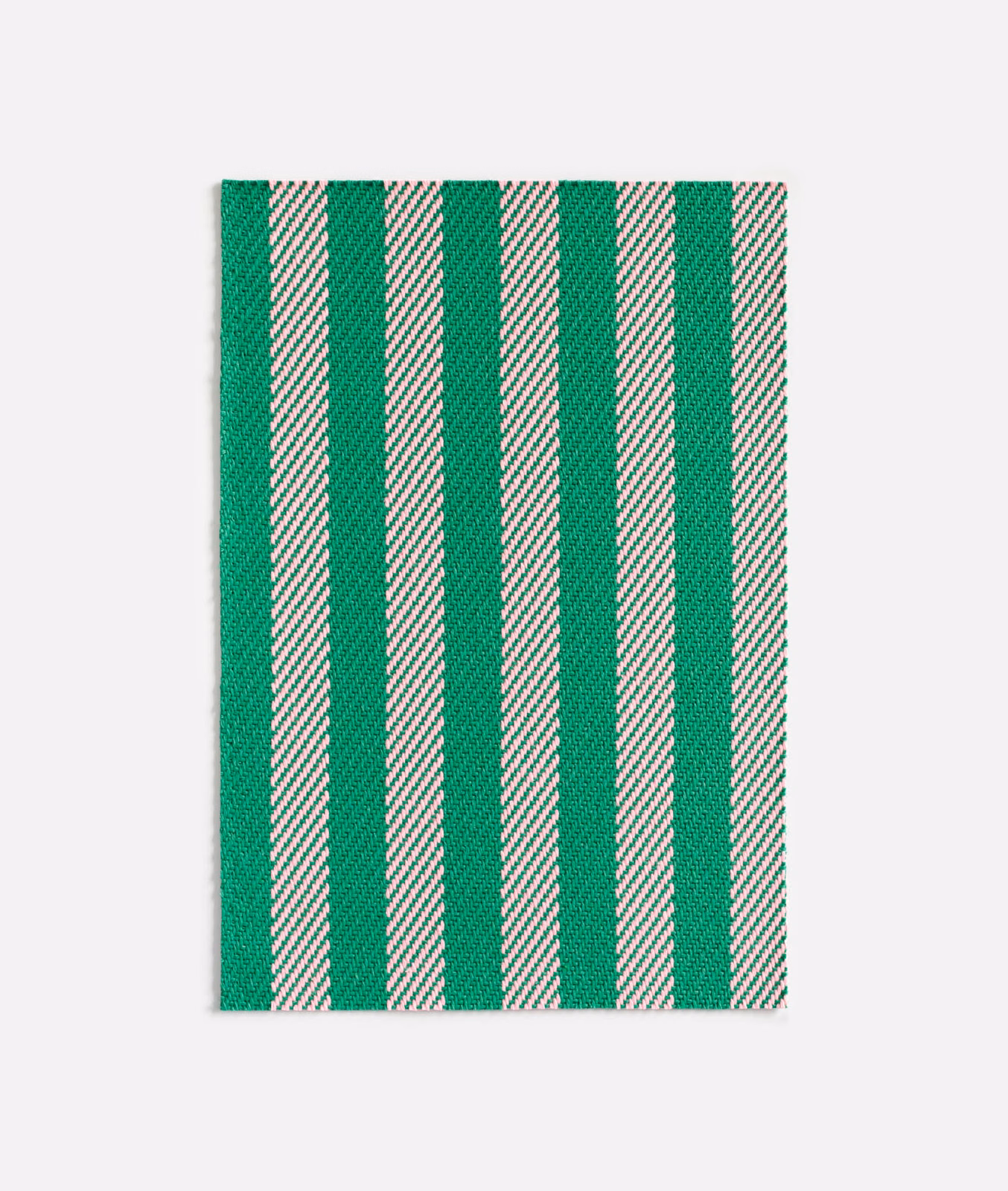Emerald green and cream vertical jacquard stripes with a finely textured woven surface
