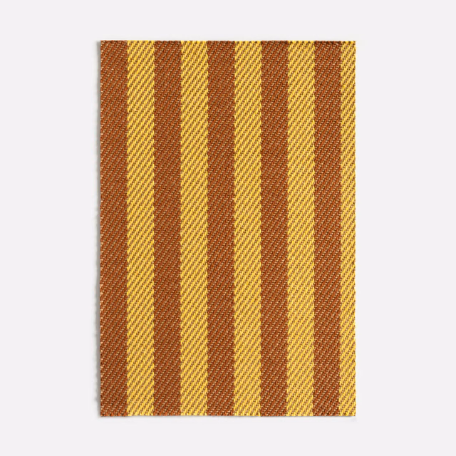 Ochre-yellow and russet-brown vertical jacquard stripes with a fine diagonal weave