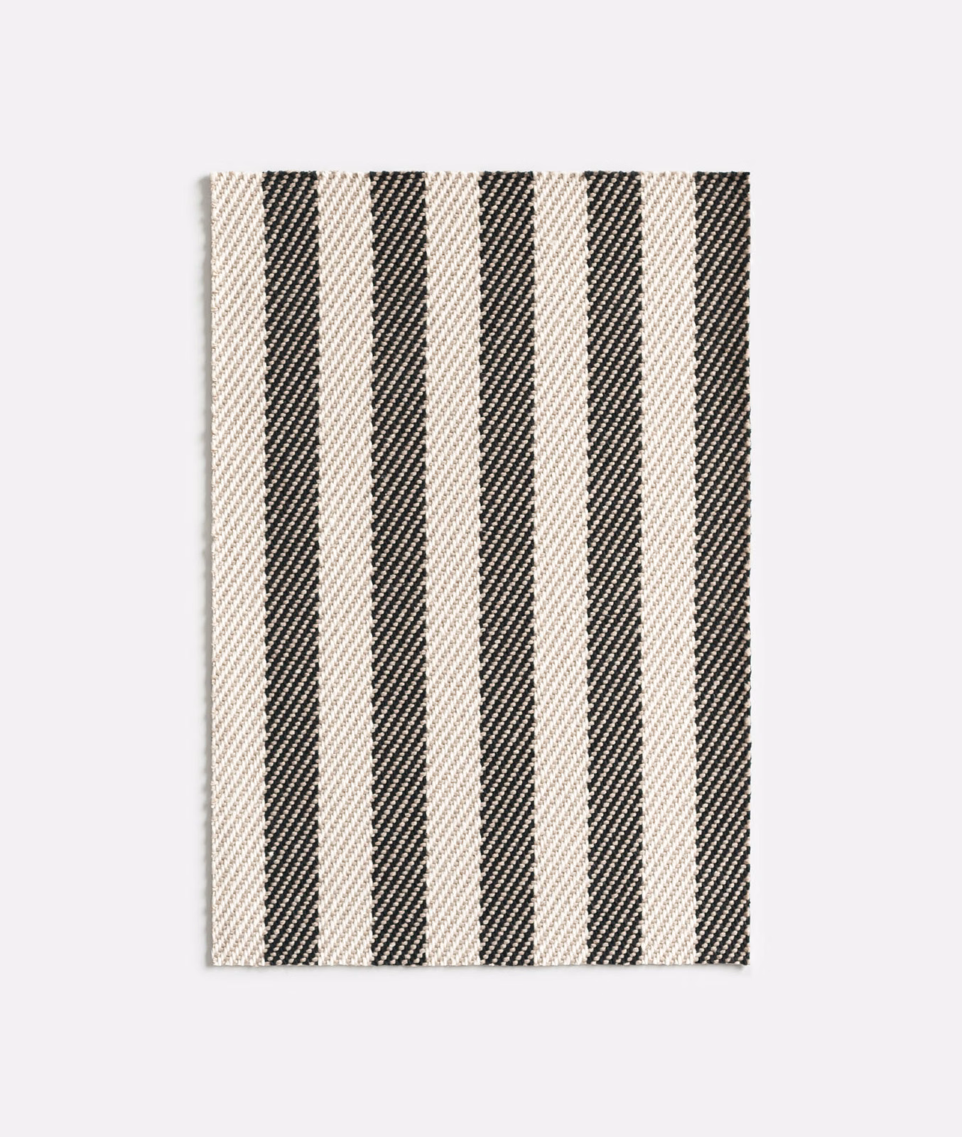 Cream jacquard swatch with near-black vertical herringbone stripes and fine woven texture