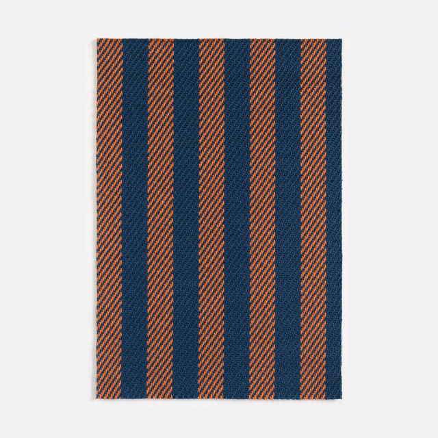 Dark teal and rust vertical striped jacquard with fine diagonal woven texture