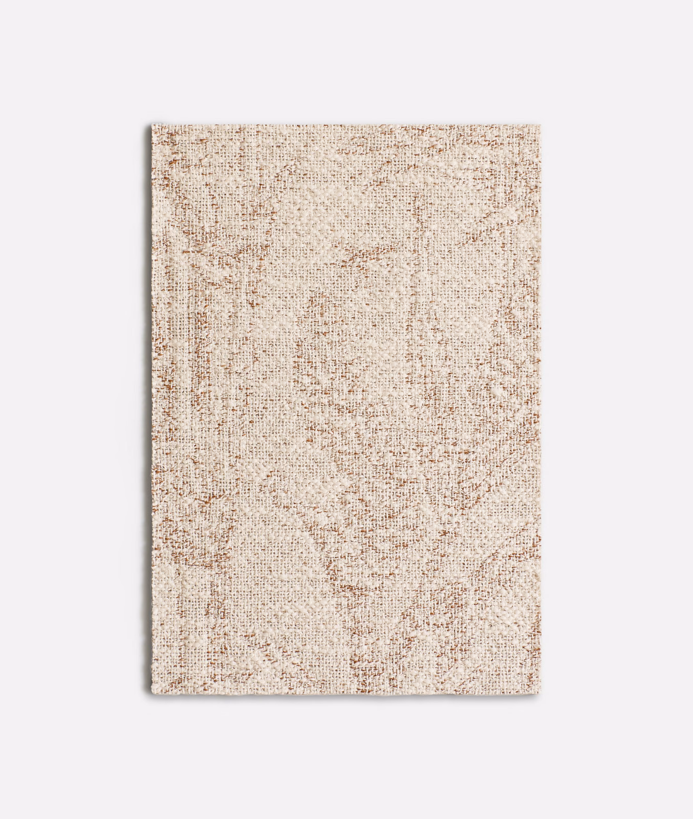 Warm cream jacquard with rust-red flecks and softly distressed woven tracery