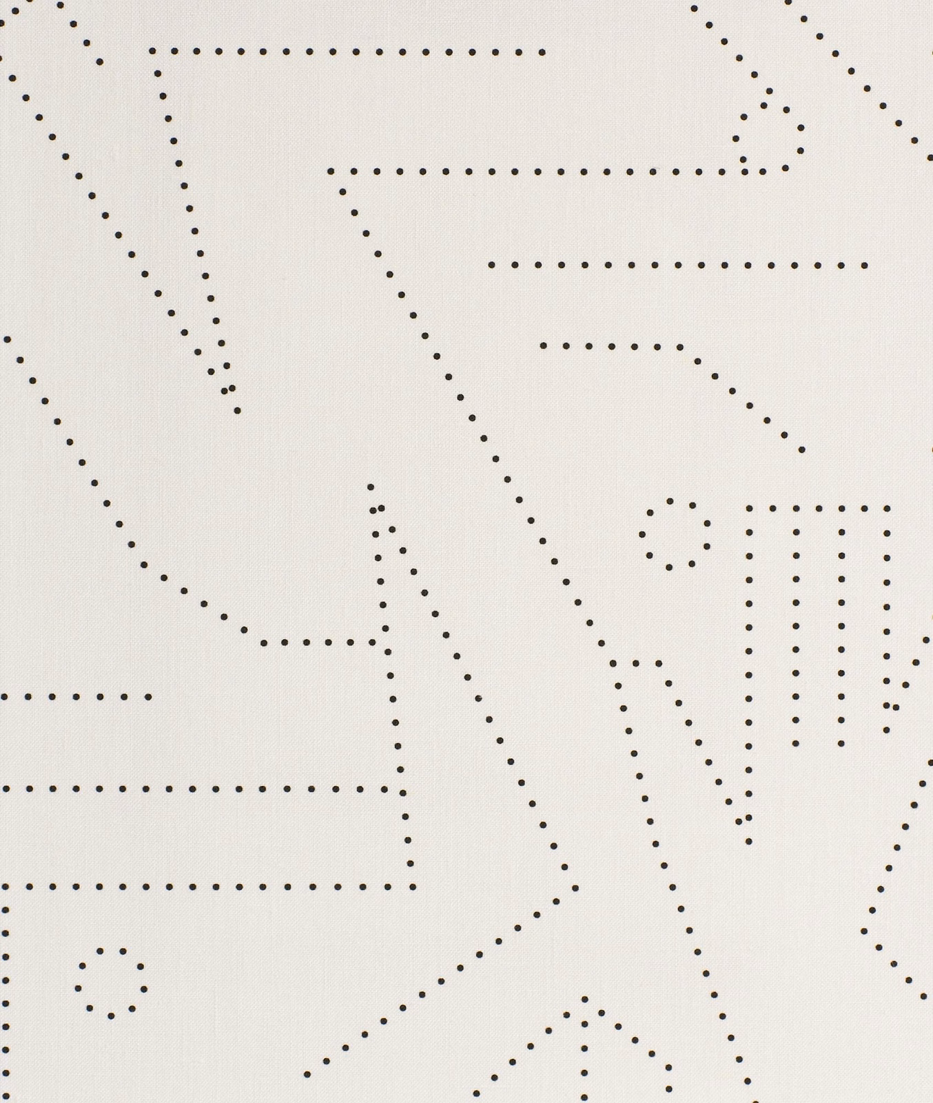 Ivory fabric with charcoal dotted angular lines and abstract geometric motifs
