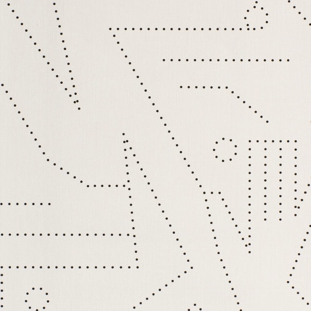 Ivory fabric with charcoal dotted angular lines and abstract geometric motifs