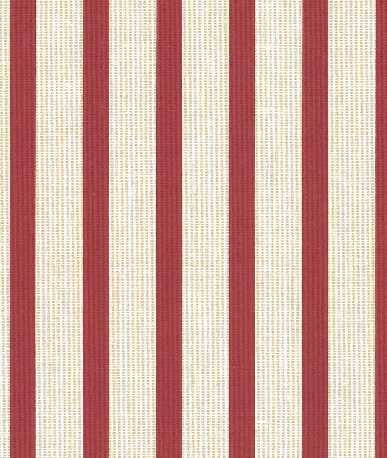 Amarena red and ivory vertical stripes over a fine woven fabric texture