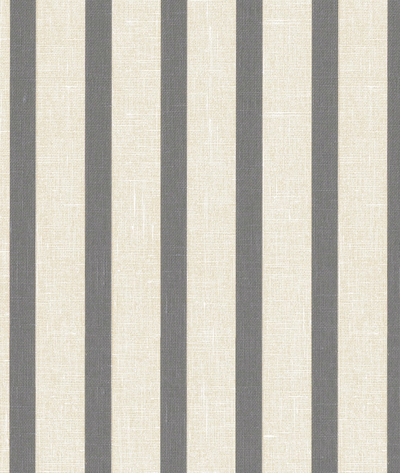 Ivory and soft grey vertical stripe fabric with a fine woven, linen-like texture
