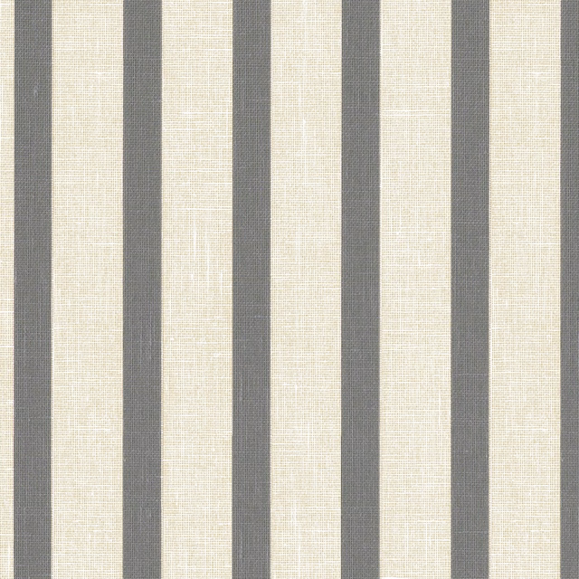Ivory and soft grey vertical stripe fabric with a fine woven, linen-like texture