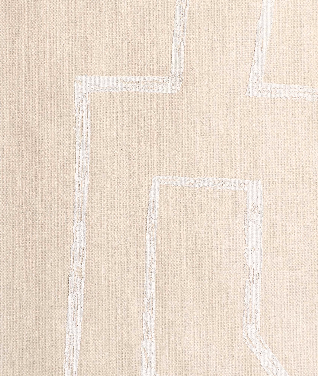 Warm cream woven fabric with irregular chalk-white geometric linework