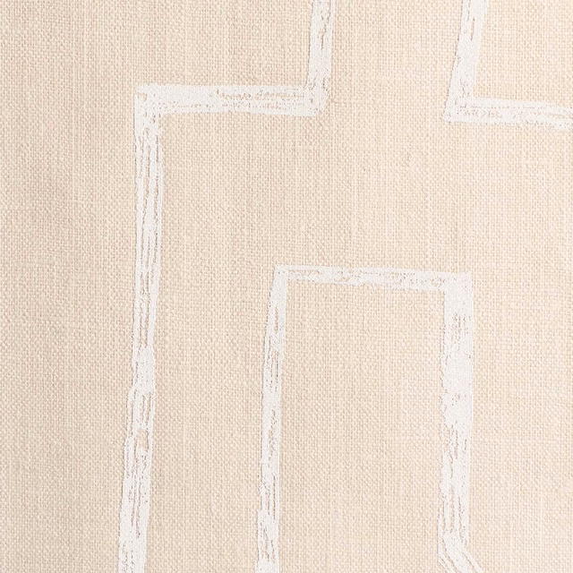 Warm cream woven fabric with irregular chalk-white geometric linework
