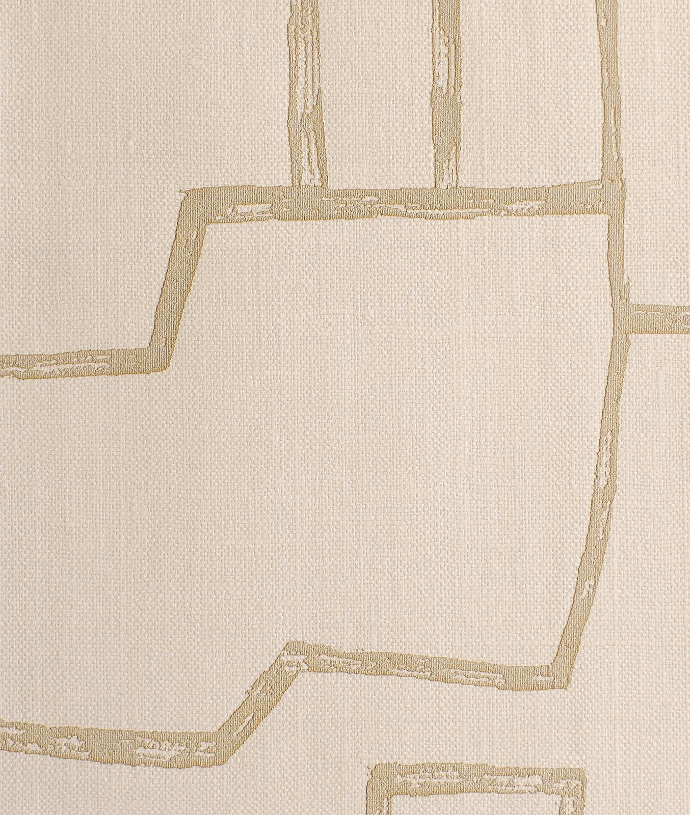 Warm beige woven fabric with large weathered clay geometric outline motifs