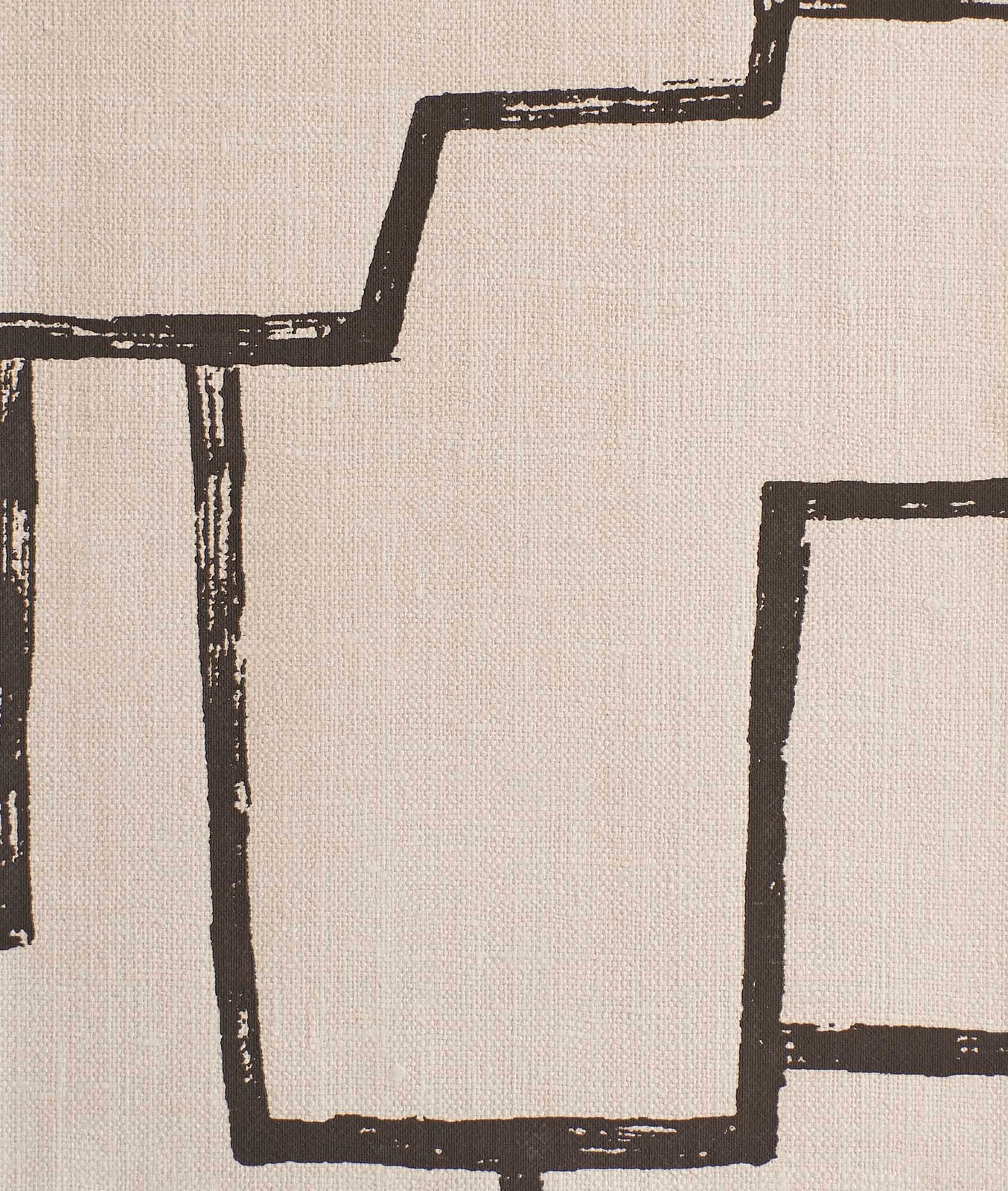 Warm mud-beige fabric with charcoal hand-drawn geometric outlines and fine weave