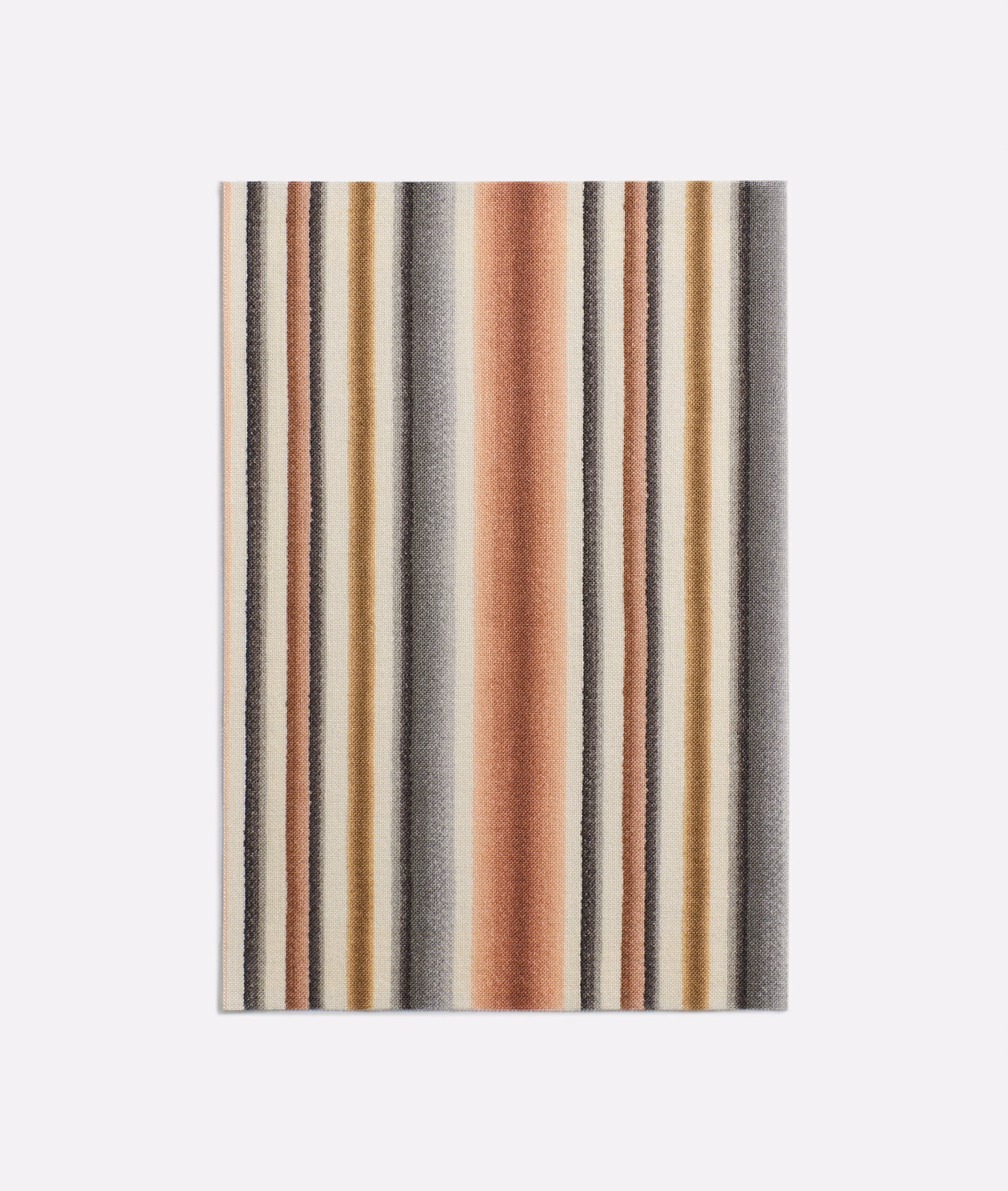Vertical printed stripes in warm terracotta, charcoal, cream and tobacco tones