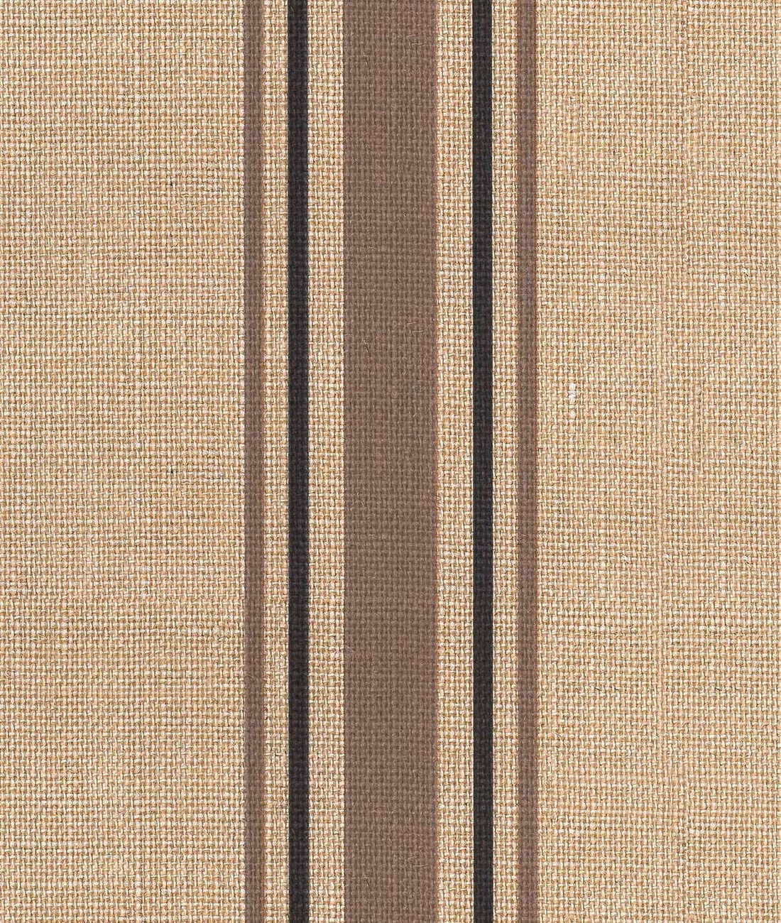 Warm beige woven fabric with taupe, brown and charcoal vertical stripes