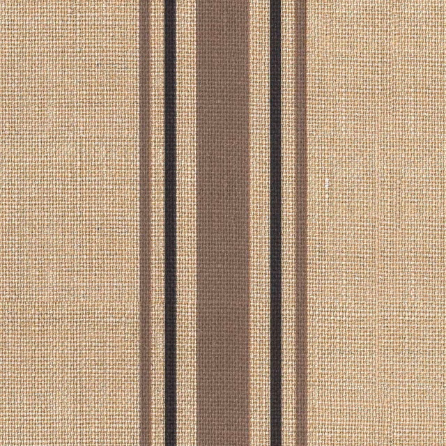 Warm beige woven fabric with taupe, brown and charcoal vertical stripes