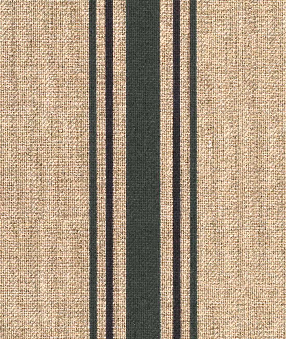 Beige textile swatch with broad forest-green stripe and slim dark lines