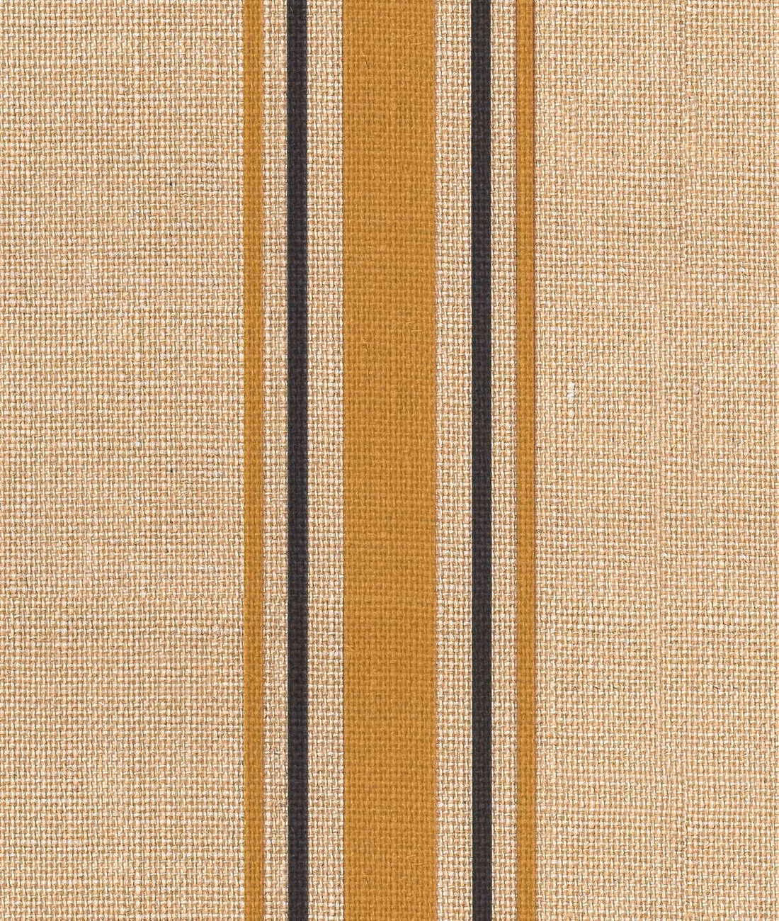 Warm beige textile with ochre and charcoal vertical stripes over a fine grid