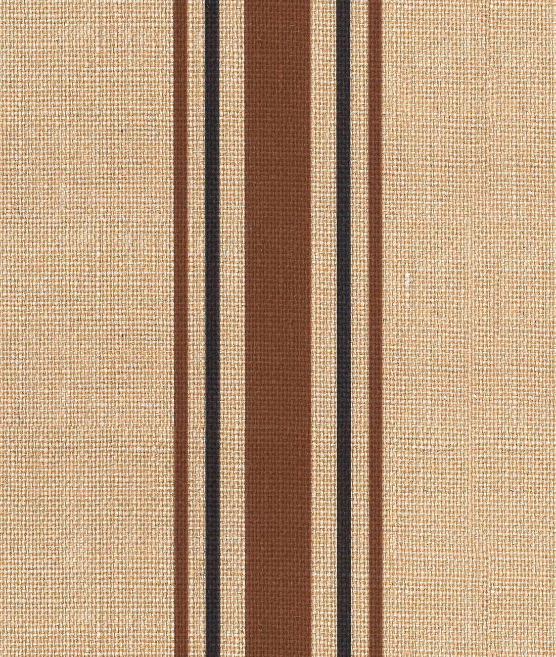 Sandy beige woven fabric with tobacco, charcoal and pale vertical stripes