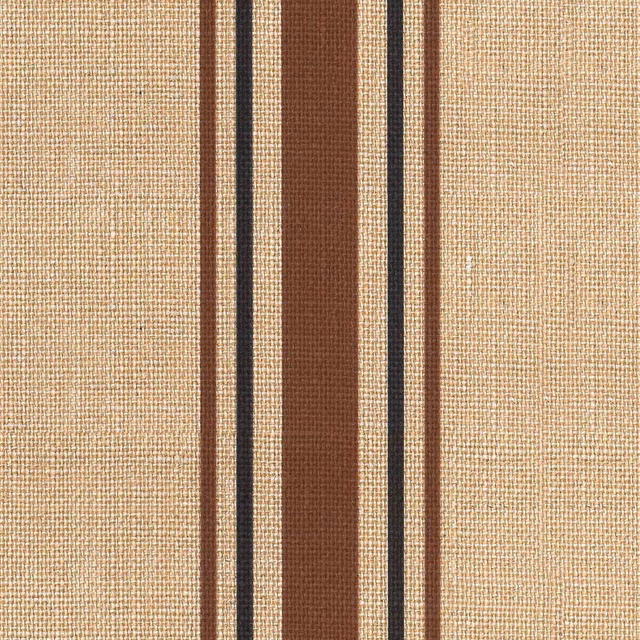 Sandy beige woven fabric with tobacco, charcoal and pale vertical stripes