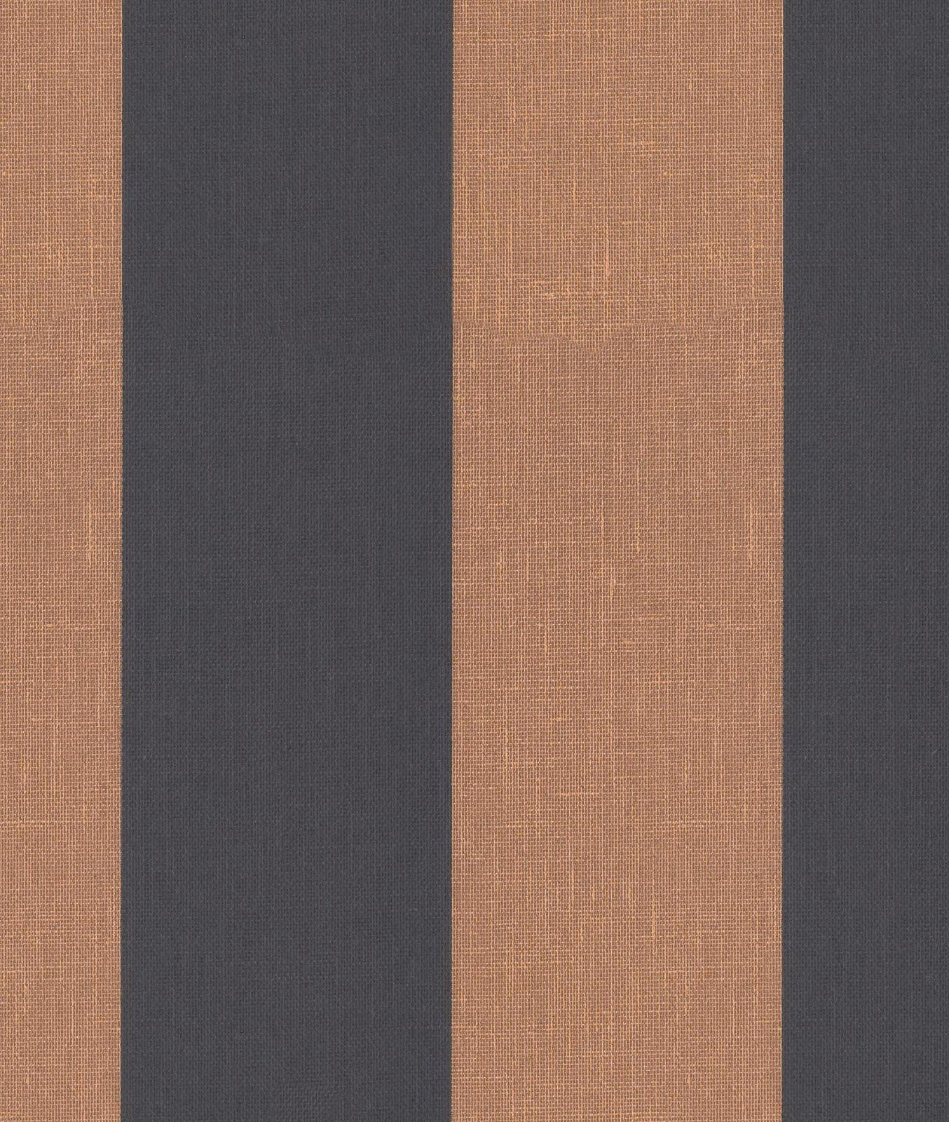 Close-up of charcoal and terracotta fabric with broad vertical stripes and fine woven texture