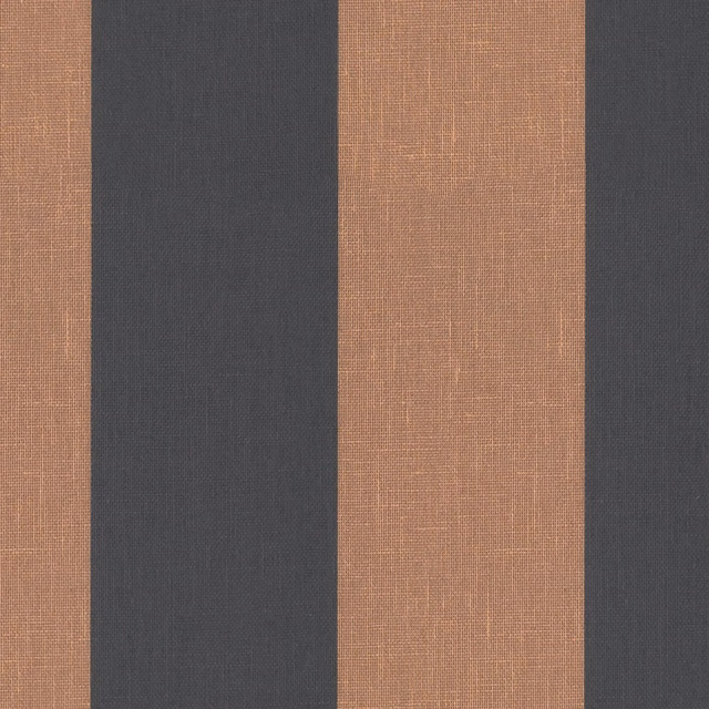 Close-up of charcoal and terracotta fabric with broad vertical stripes and fine woven texture
