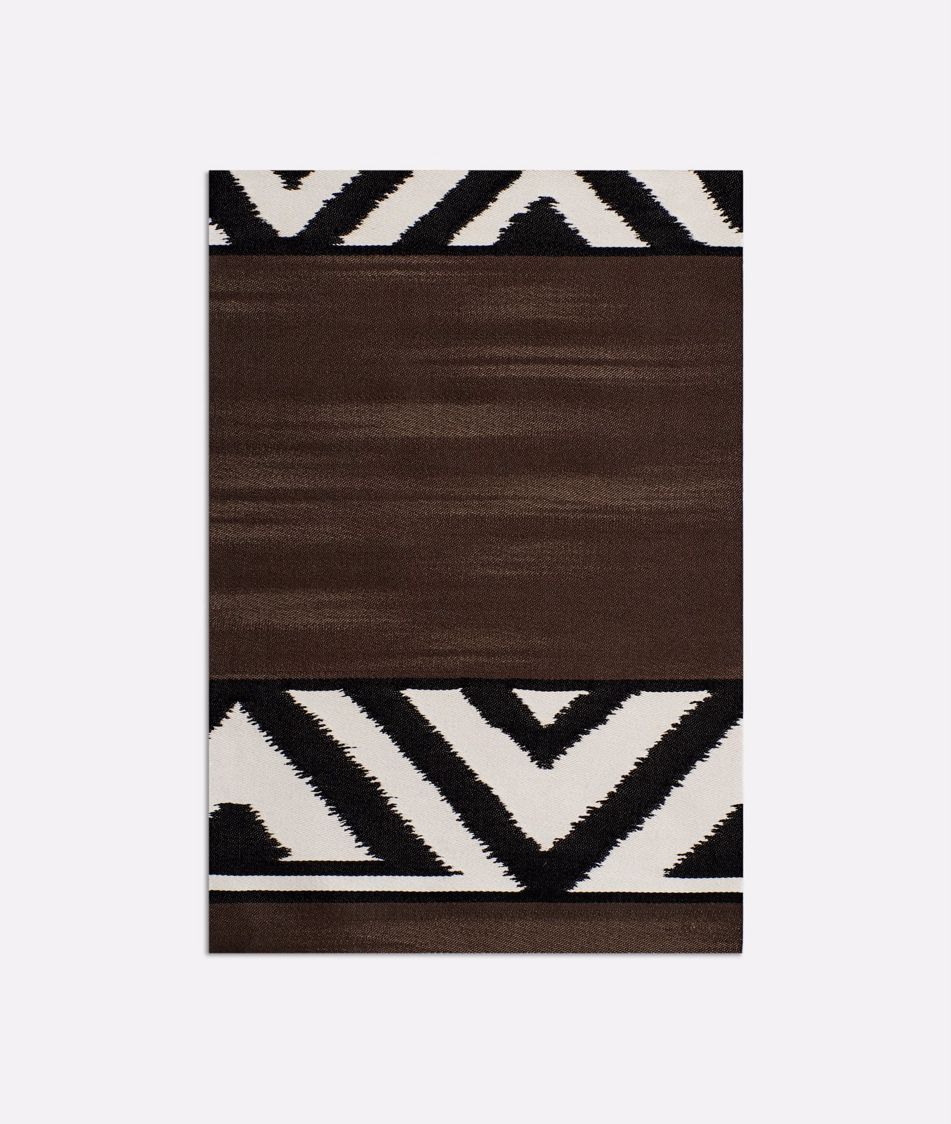 Dark chocolate satin with cream and black geometric zigzag bands