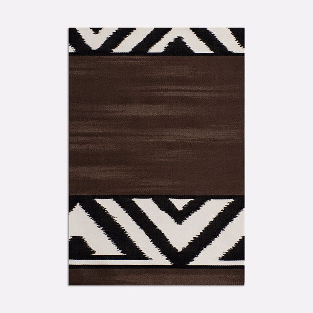 Dark chocolate satin with cream and black geometric zigzag bands