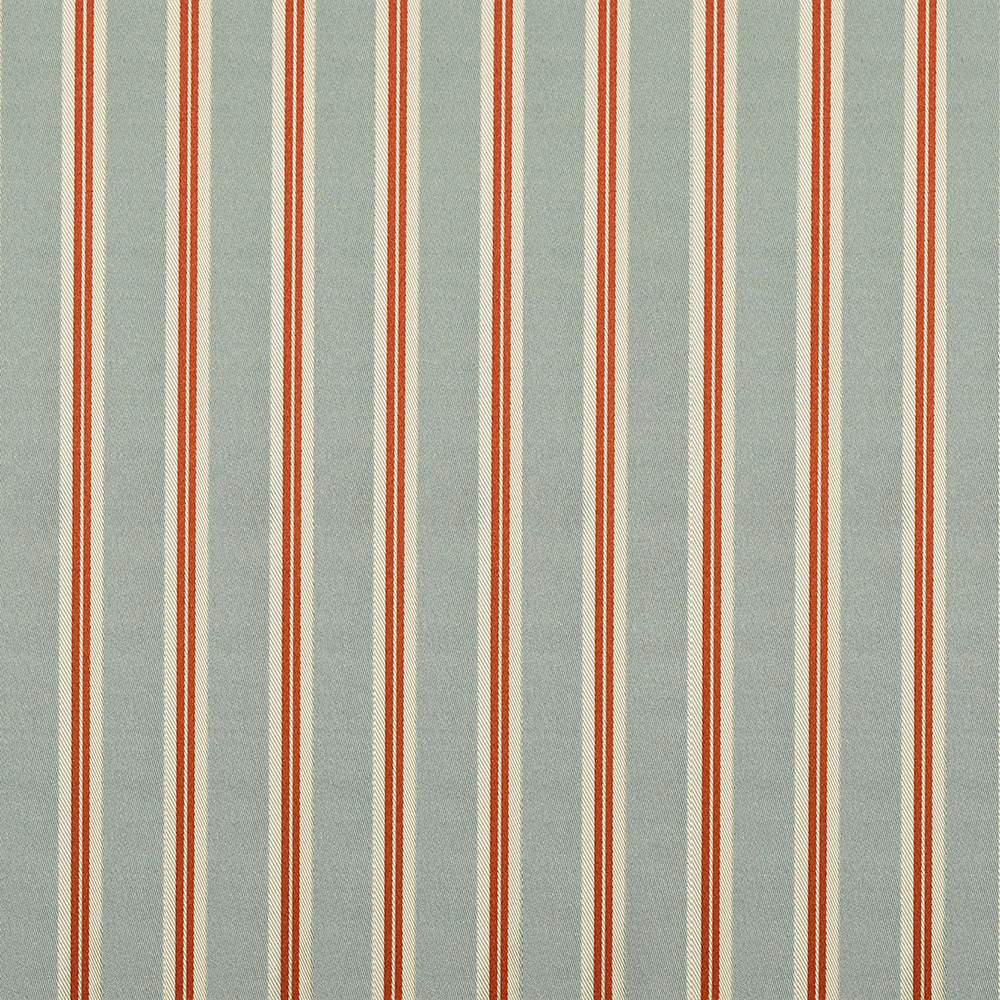 Pale celadon woven stripe with cream bands and slim terracotta lines