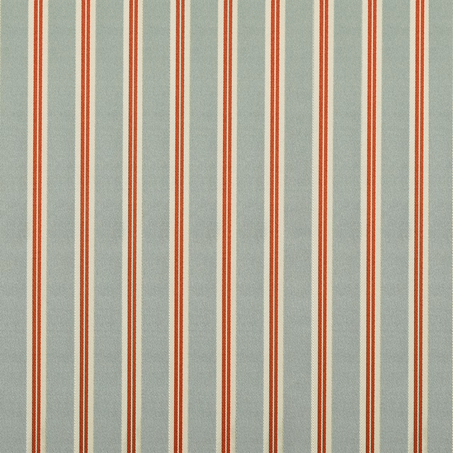 Pale celadon woven stripe with cream bands and slim terracotta lines