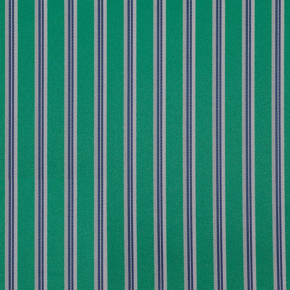 Peppermint green woven fabric with narrow navy and grey vertical stripes