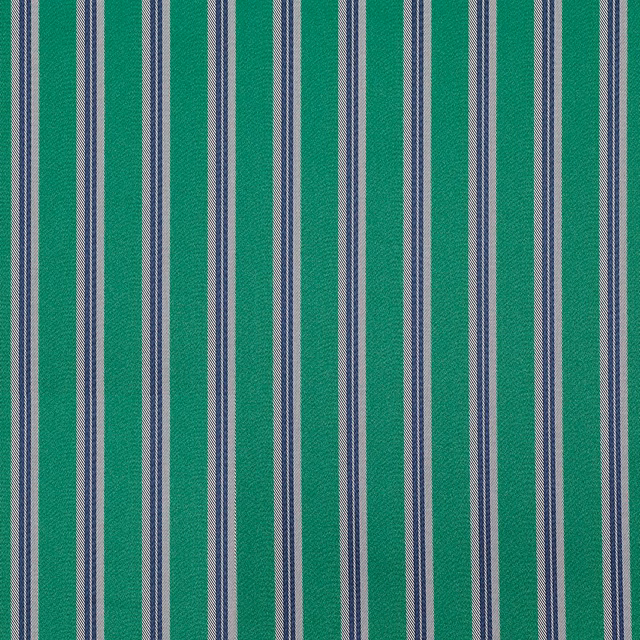 Peppermint green woven fabric with narrow navy and grey vertical stripes