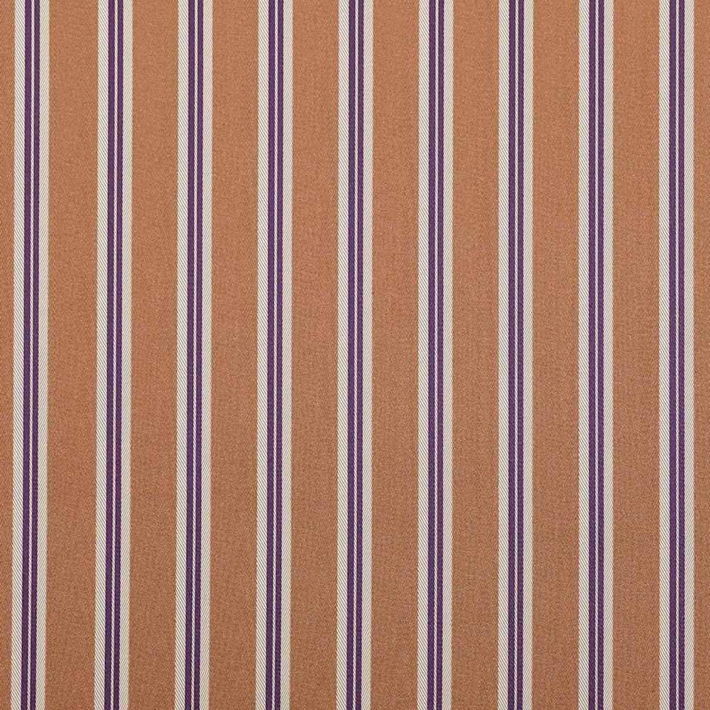Warm terracotta satin stripes with slim purple and ivory lines, close-up