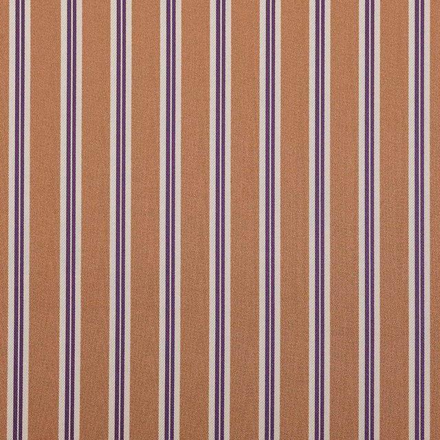Warm terracotta satin stripes with slim purple and ivory lines, close-up