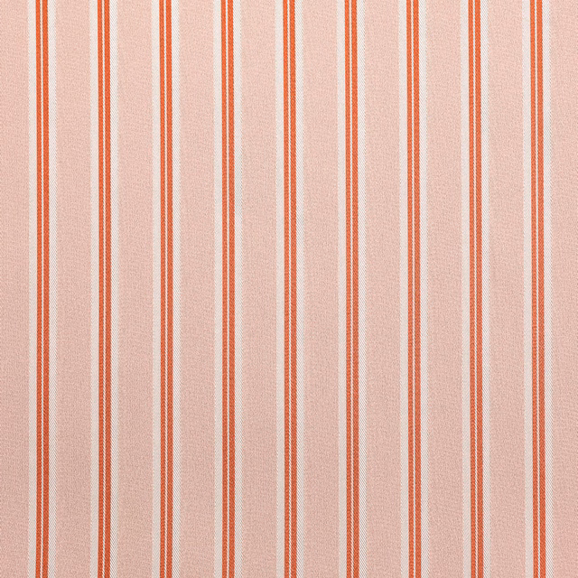 Dusty sorbet-pink fabric with fine vertical terracotta and white stripes