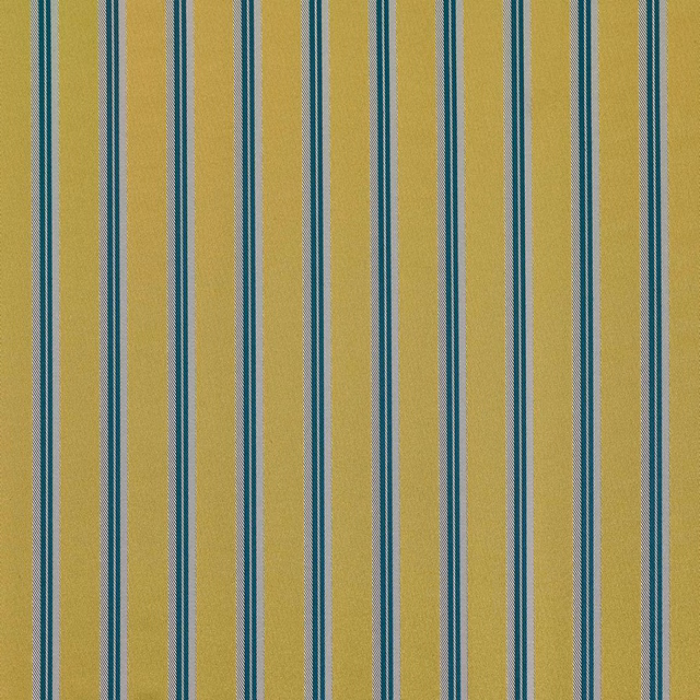 Olive-bronze satin with narrow teal, cream and deep blue-green vertical stripes