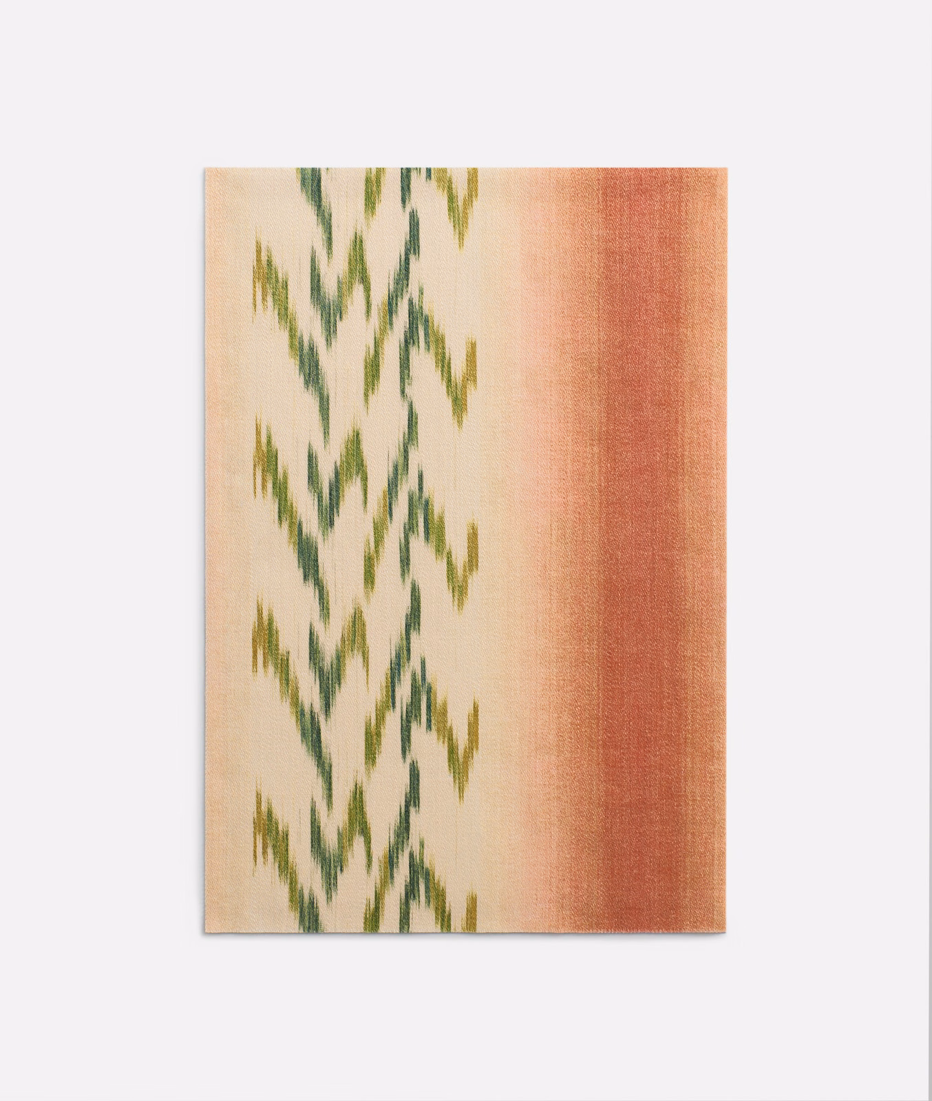 Blush satin with olive branching motifs and a terracotta vertical band