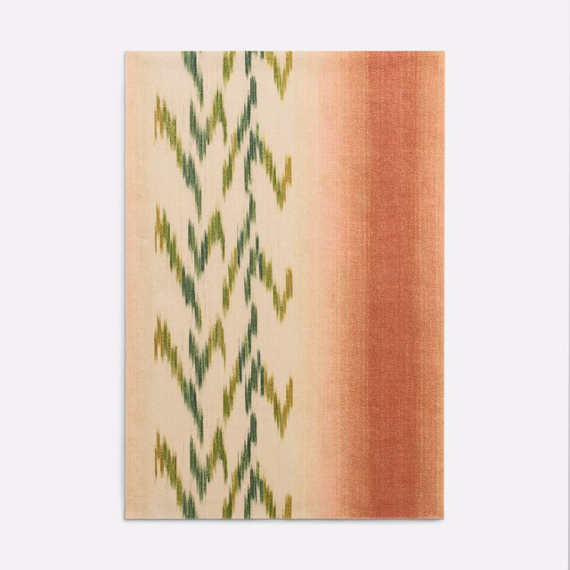 Blush satin with olive branching motifs and a terracotta vertical band