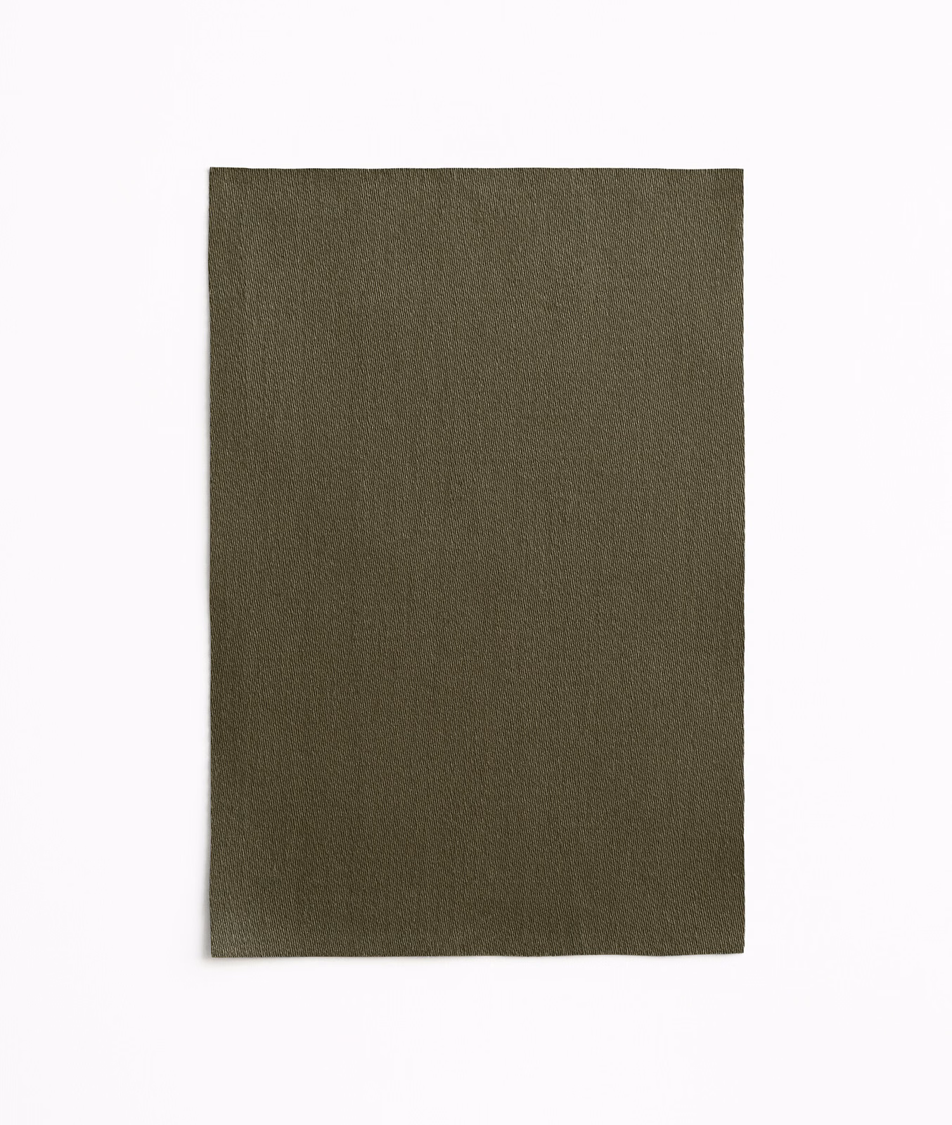 Deep olive satin fabric swatch with fine vertical grain and subtle sheen