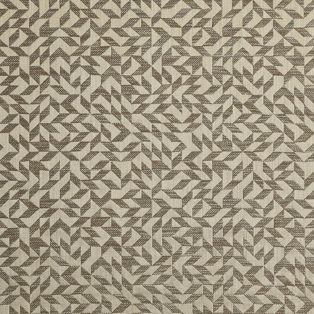 Taupe-grey woven ground with dense charcoal broken chevrons and fine textured crosshatch